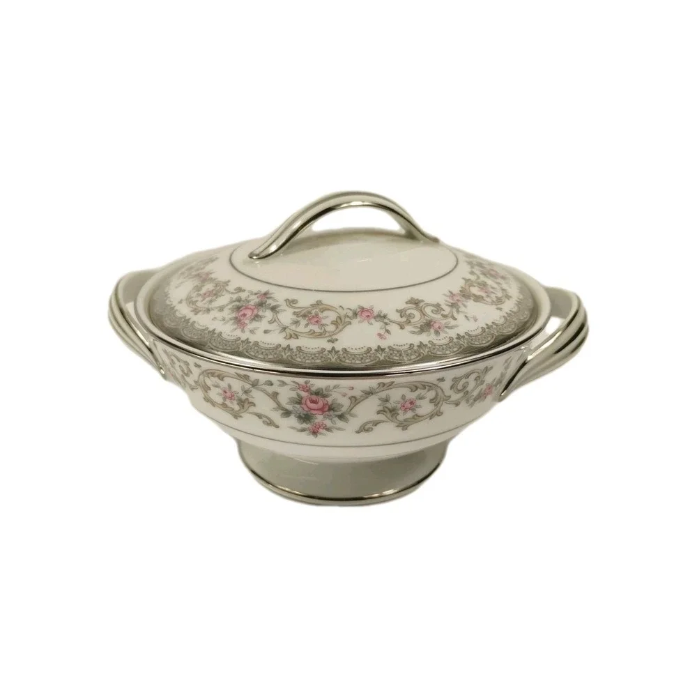 Noritake China Edgewood 5807 Sugar Bowl with Lid and Creamer Set Pink‎ Roses